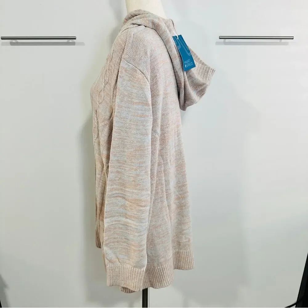 Market & Spruce Size 3X Casual Preppy Tan Neutral Cable Knit Hooded Sweater - Picture 4 of 11